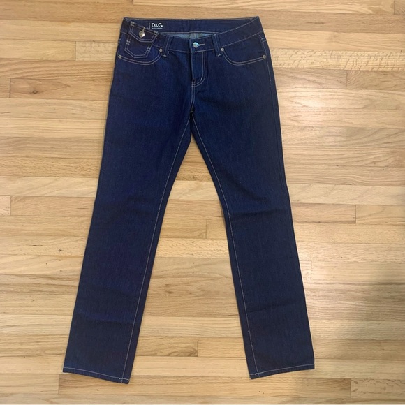 Women’s Dolce & Gabbana Dark Wash Low Rise Denim Jeans Size 31 Long Inseam - Picture 1 of 13